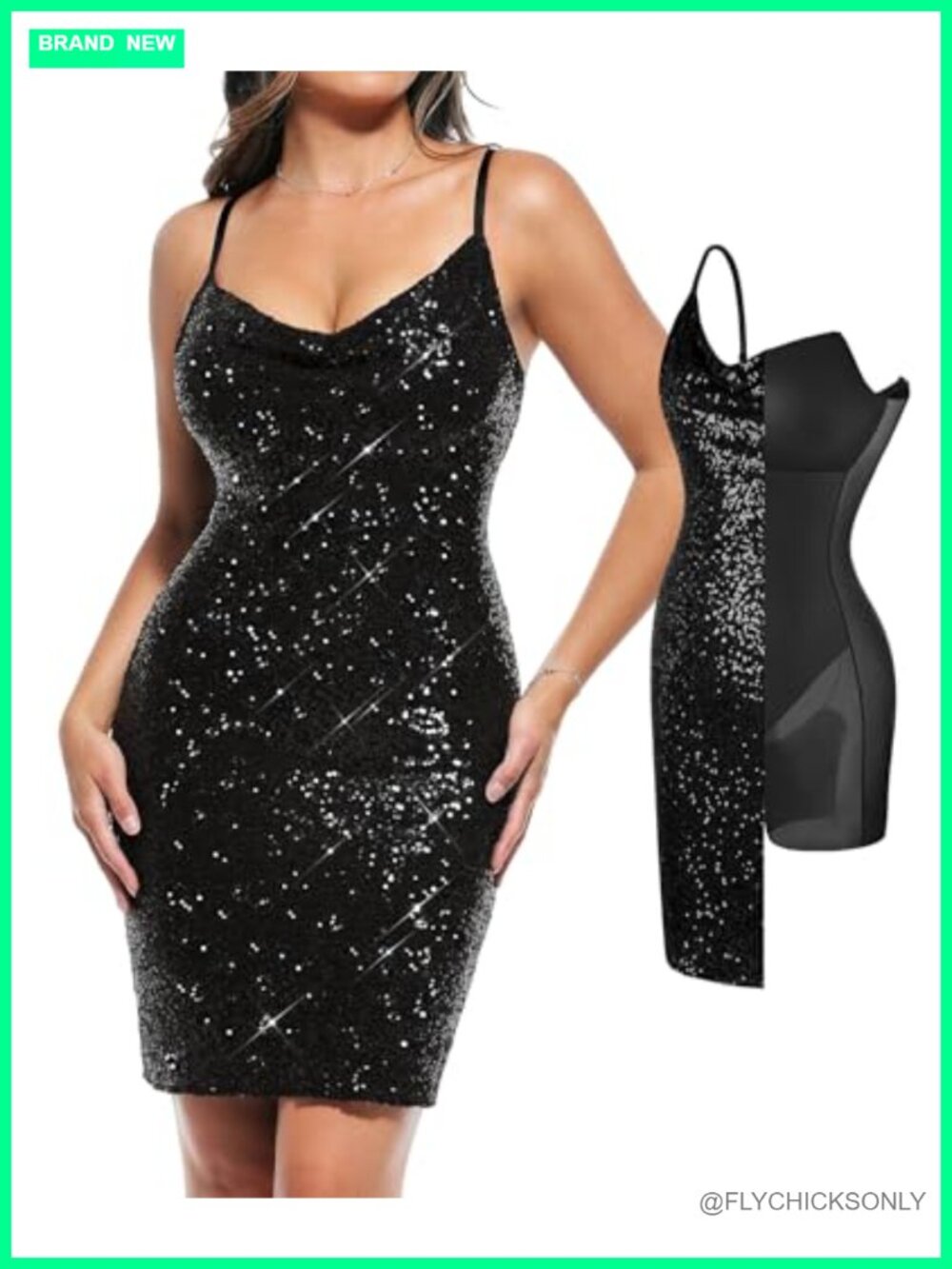 Popilush Sequin Mini Dress with Built-in Shapewear and Bra, Sparkly Bodycon